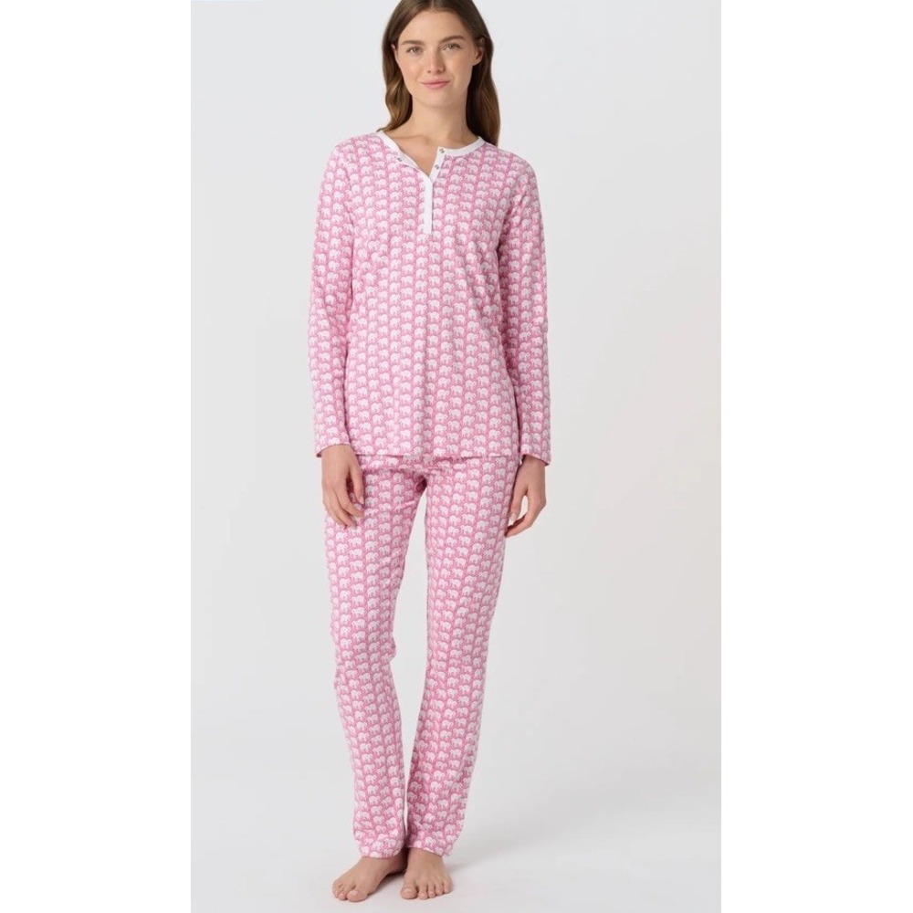 Roller Rabbit Hathi Elephant Long-Sleeve Pants Pajama Set in Pink Women's Small